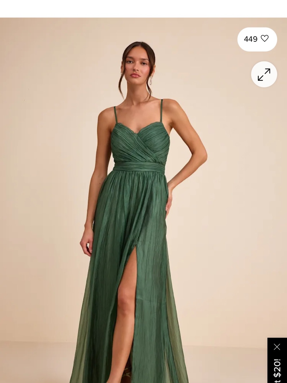 Lulu's Forest Green Ruched Spaghetti-Strap Maxi Dress